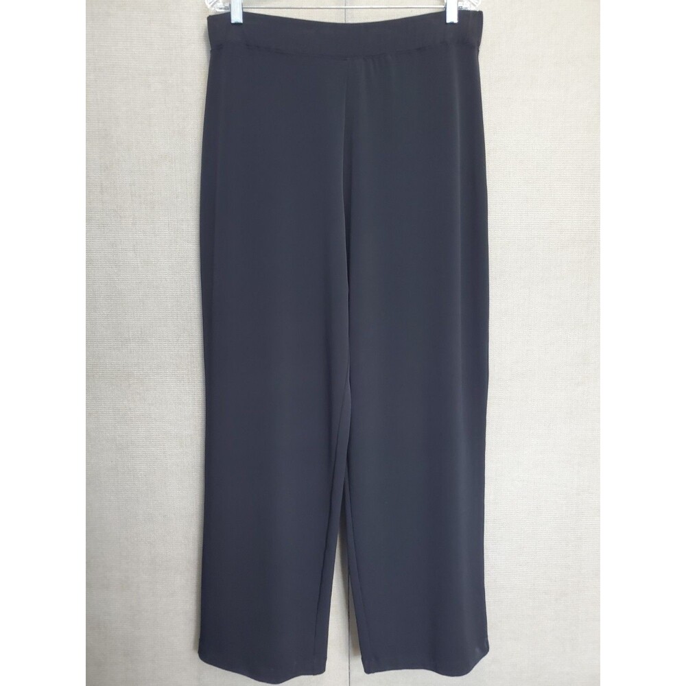 Susan Graver Black LiquidKnit Wide-Leg Elastic Waist Pull-On Pants Size Large